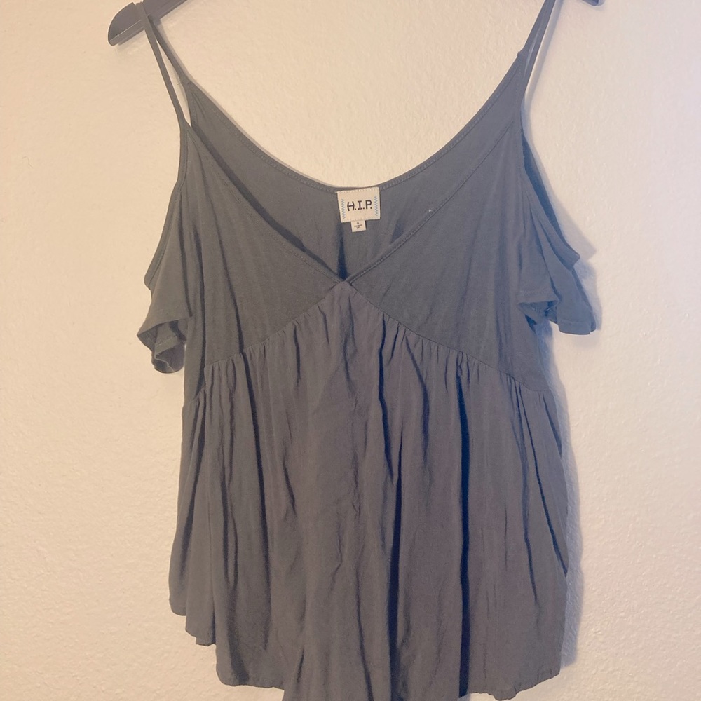 Army green cold shoulder flowy blouse